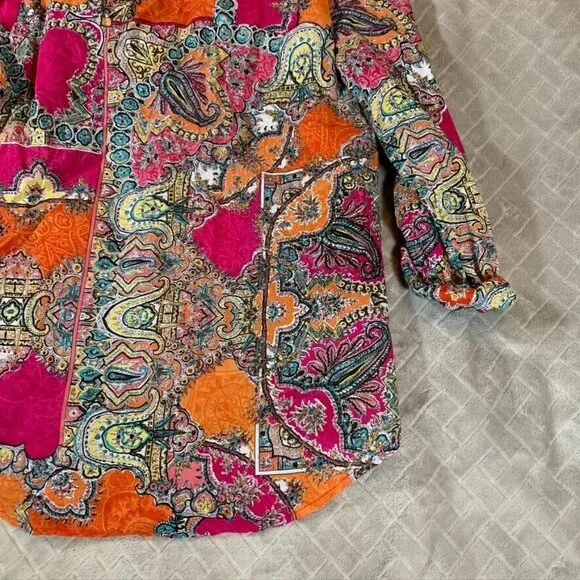 Chicos Womens S Button Up Shirt Colorful Paisley Boho Hippie Lightweight Cotton - Picture 13 of 13